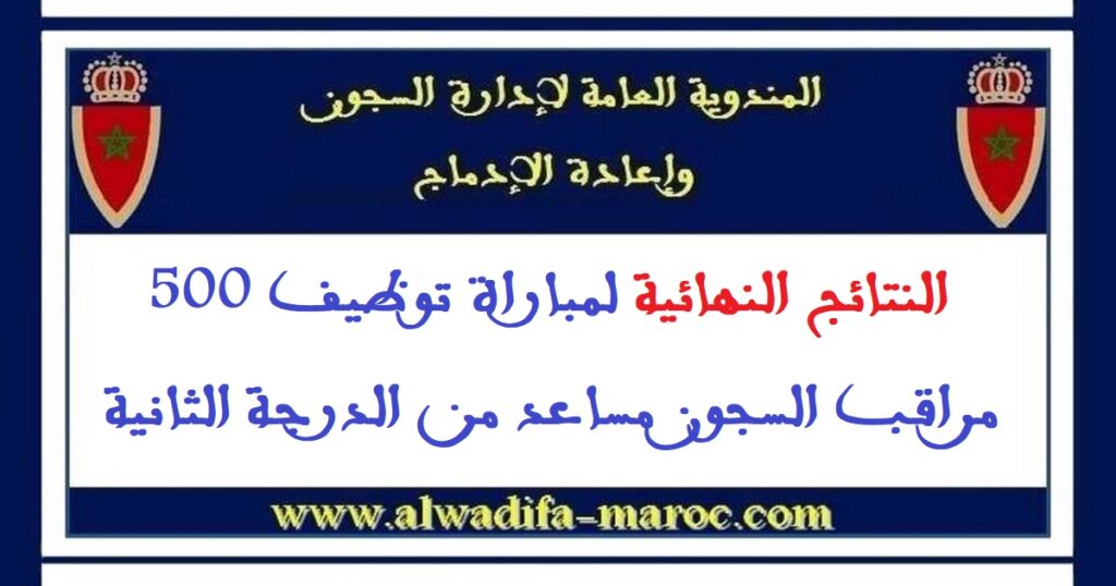 النتائج النهائية لمباراة توظيف 500 مراقب السجون مساعد من الدرجة الثانية