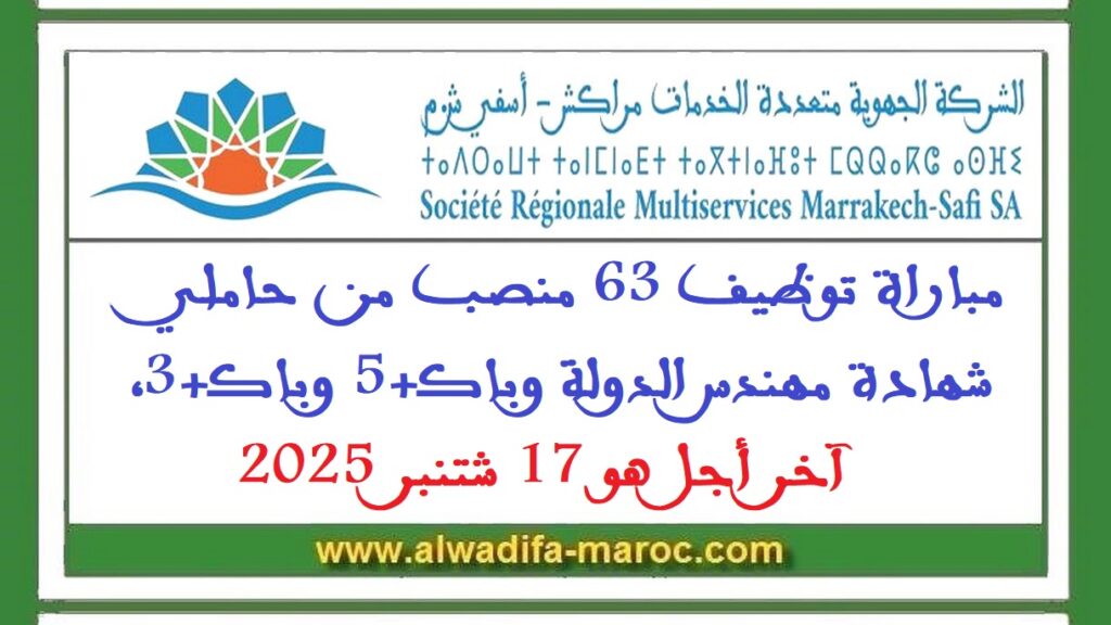 مباراة توظيف 63 منصب من حاملي شهادة مهندس الدولة وباك+5 وباك+3، آخر أجل هو 17 شتنبر 2025