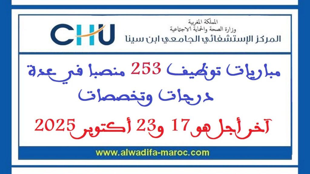 مباريات توظيف 253 منصبا في عدة درجات وتخصصات. آخر أجل هو 17 و23 أكتوبر 2025