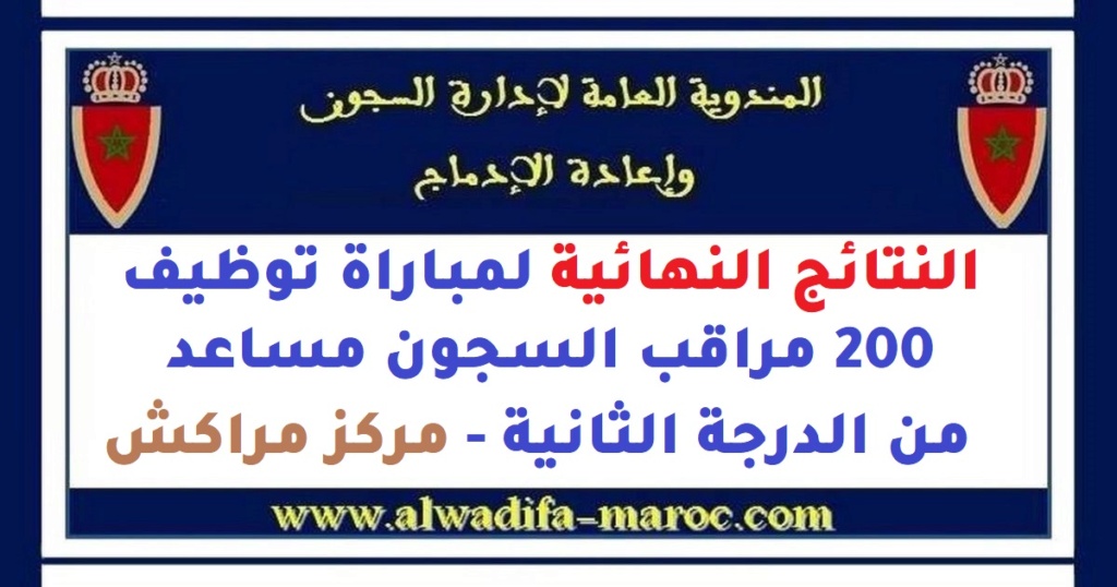 المندوبية العامة لإدارة السجون وإعادة الإدماج: النتائج النهائية لمباراة توظيف 200 مراقب السجون مساعد من الدرجة الثانية