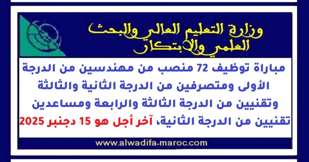 مباراة توظيف 72 منصب من مهندسين ومتصرفين وتقنيين من الدرجة الثالثة والرابعة ومساعدين تقنيين
