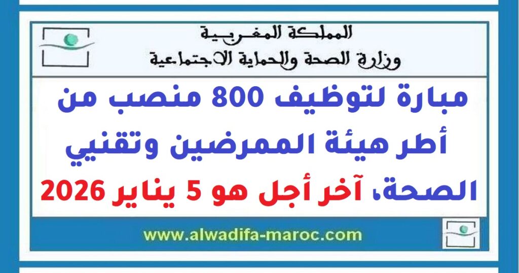 مبارة لتوظيف 800 منصب من أطر هيئة الممرضين وتقنيي الصحة، آخر أجل هو 5 يناير 2026