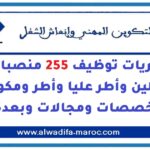 مباريات توظيف 255 منصبا من مسؤولين وأطر عليا وأطر ومكونين في عدة تخصصات ومجالات وبعدة مدن