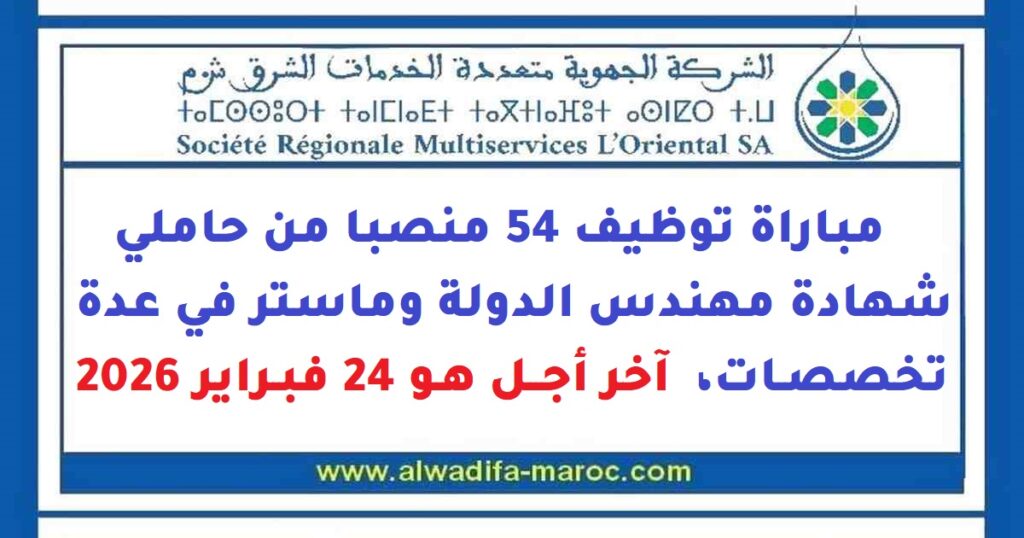 مباراة توظيف 54 منصبا من حاملي شهادة مهندس الدولة وماستر في عدة تخصصات، آخر أجل هو 24 فبراير 2026